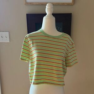 Zine Clothing Green and Red Striped Crop Top